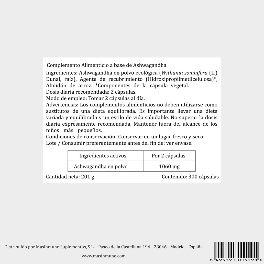ASHWAGANDHA ECOLÓGICA – 300 Cápsulas