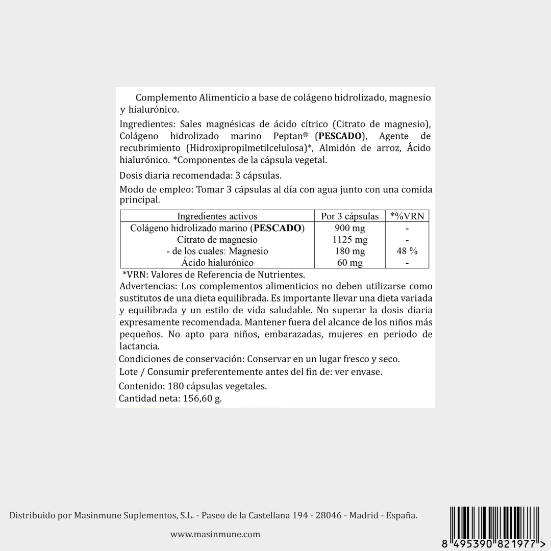 COLÁGENO MARINO + CITRATO DE MAGNESIO – 180 Cápsulas