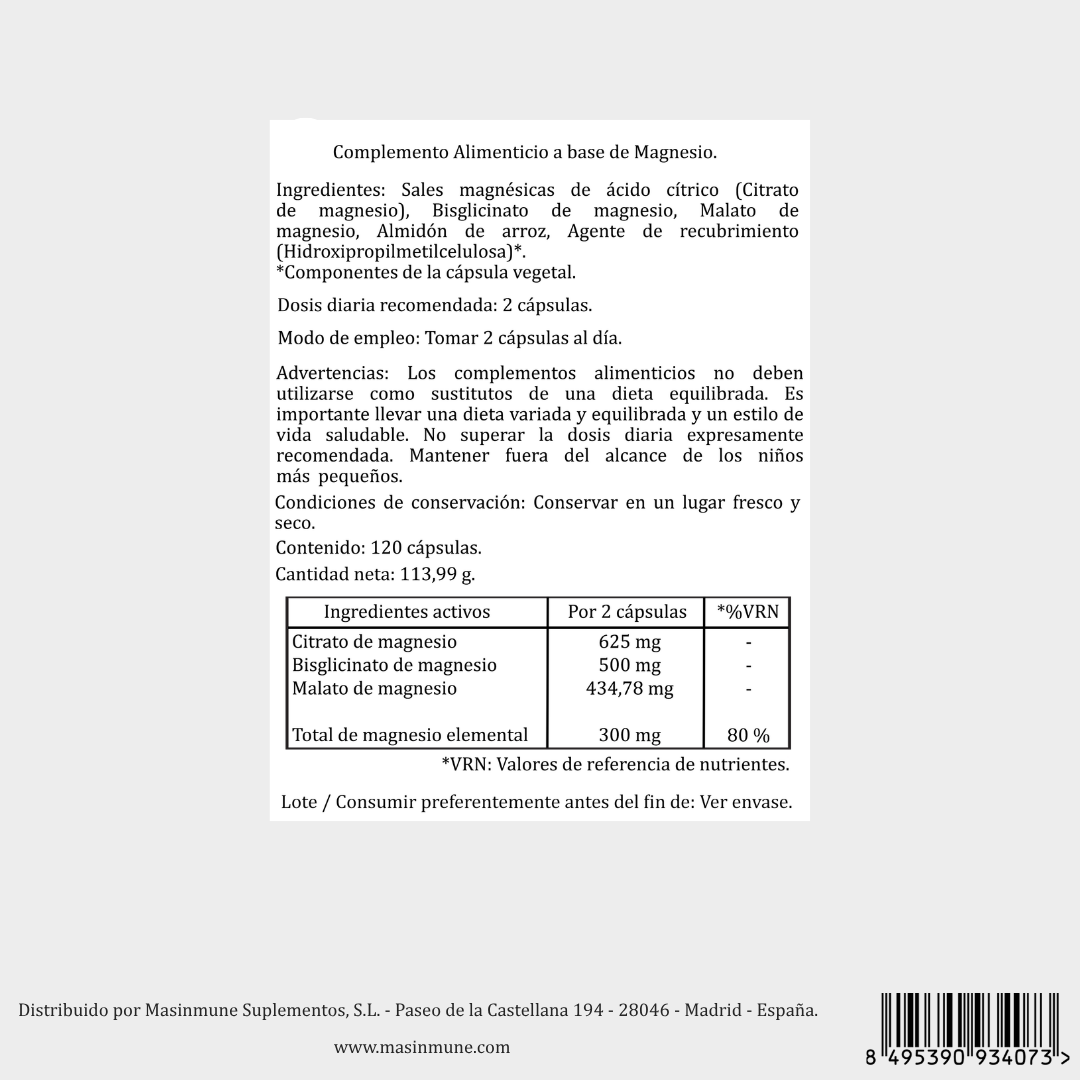 MASMAGNESIO Triple Magnesio - 120 Cápsulas