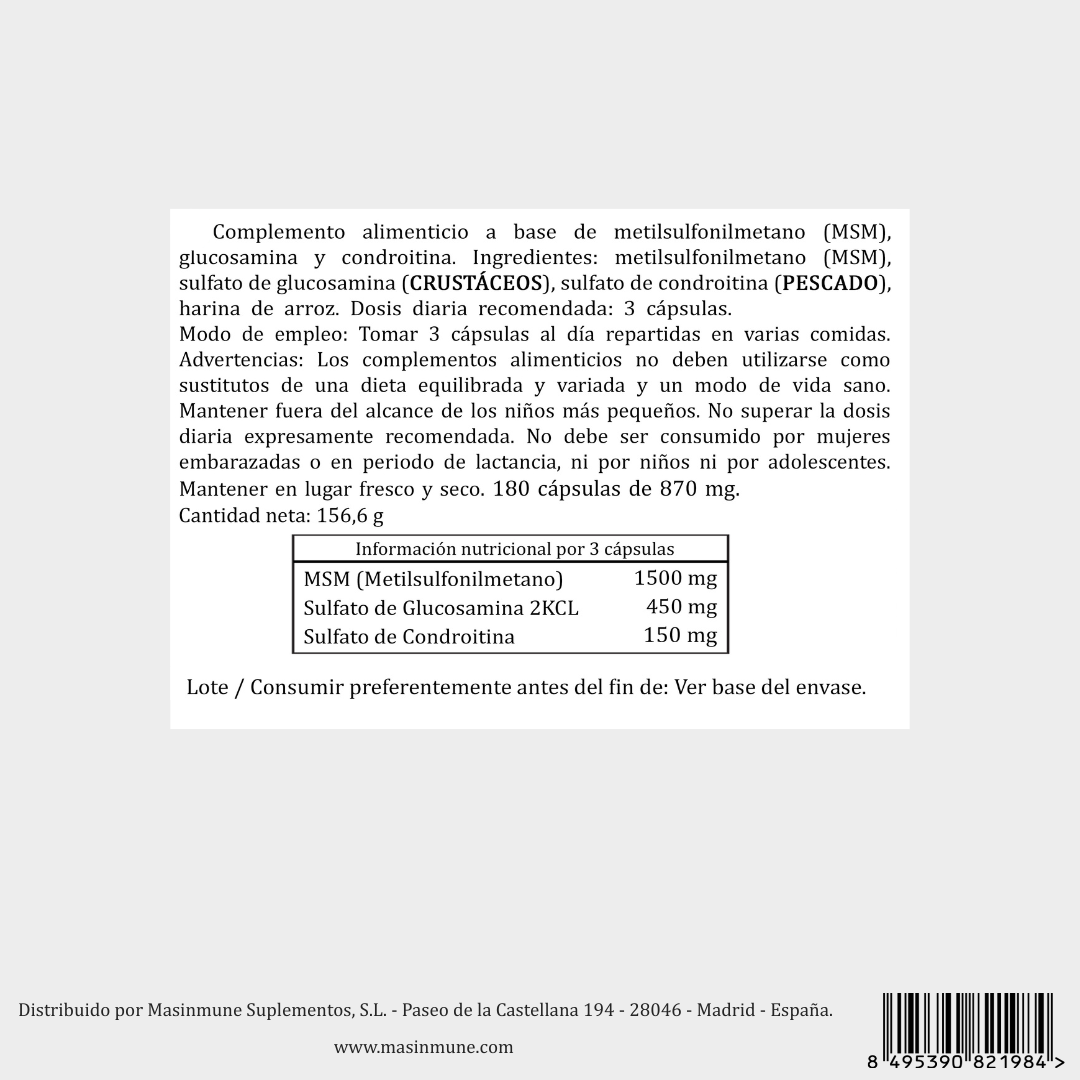 MSM + GLUCOSAMINA - 180 Cápsulas