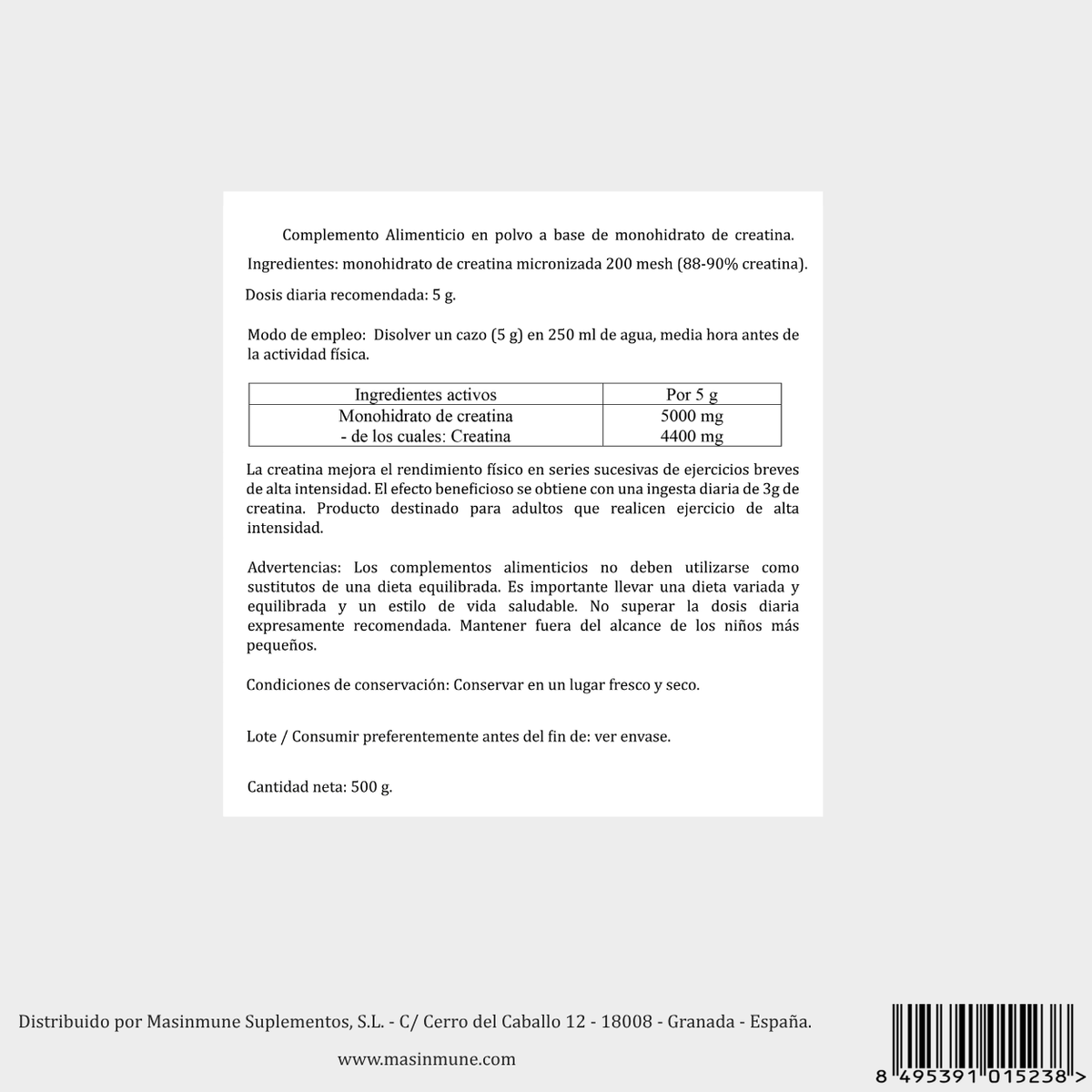 CREATINA MONOHIDRATADA - 500 Gramos