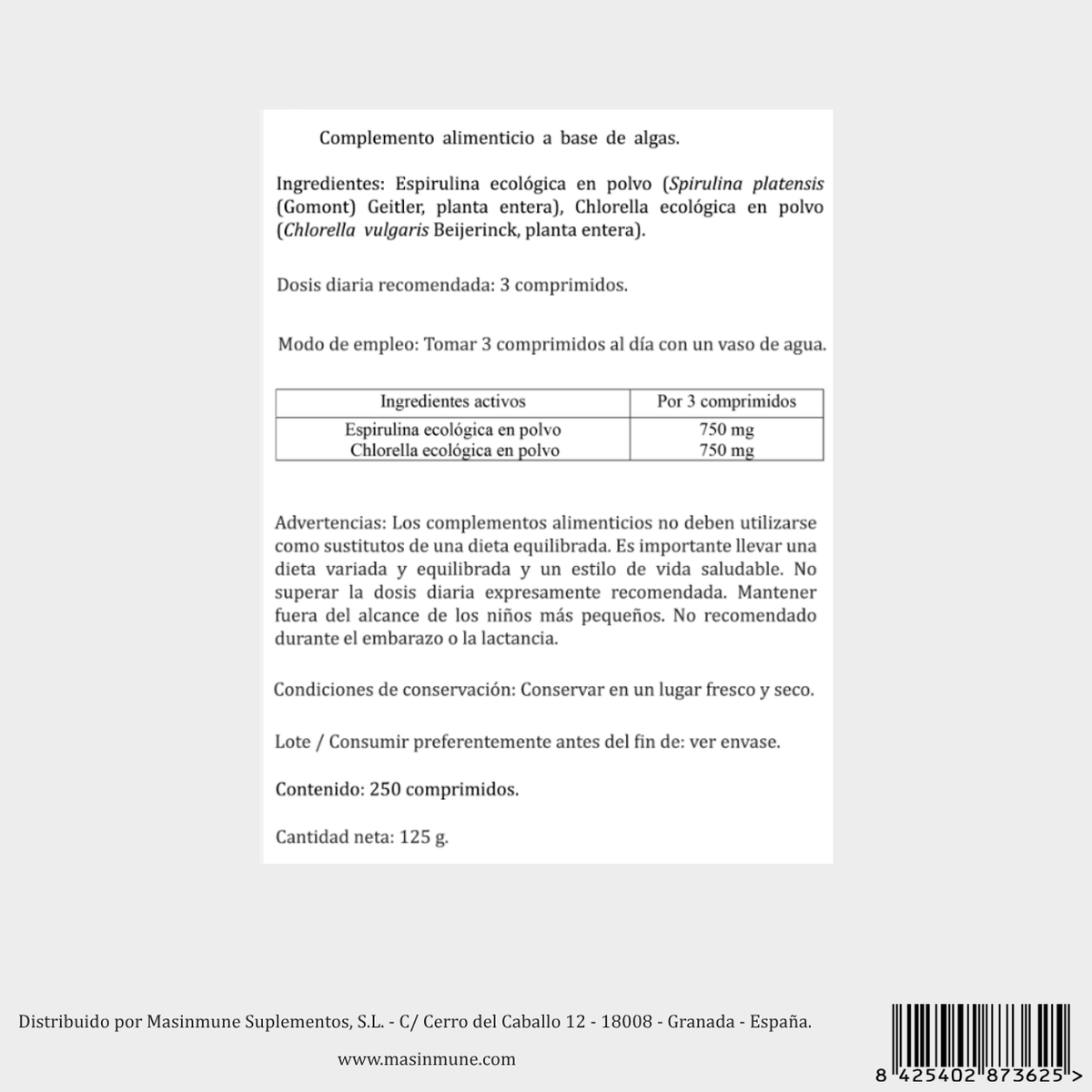 ESPIRULINA + CHLORELLA - 250 Comprimidos