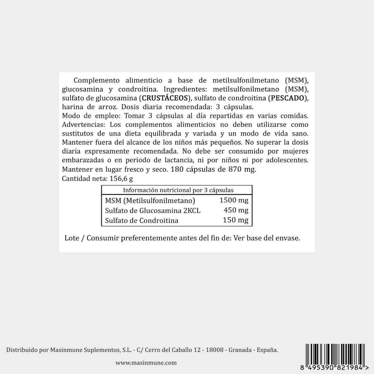 MSM + GLUCOSAMINA - 180 Cápsulas