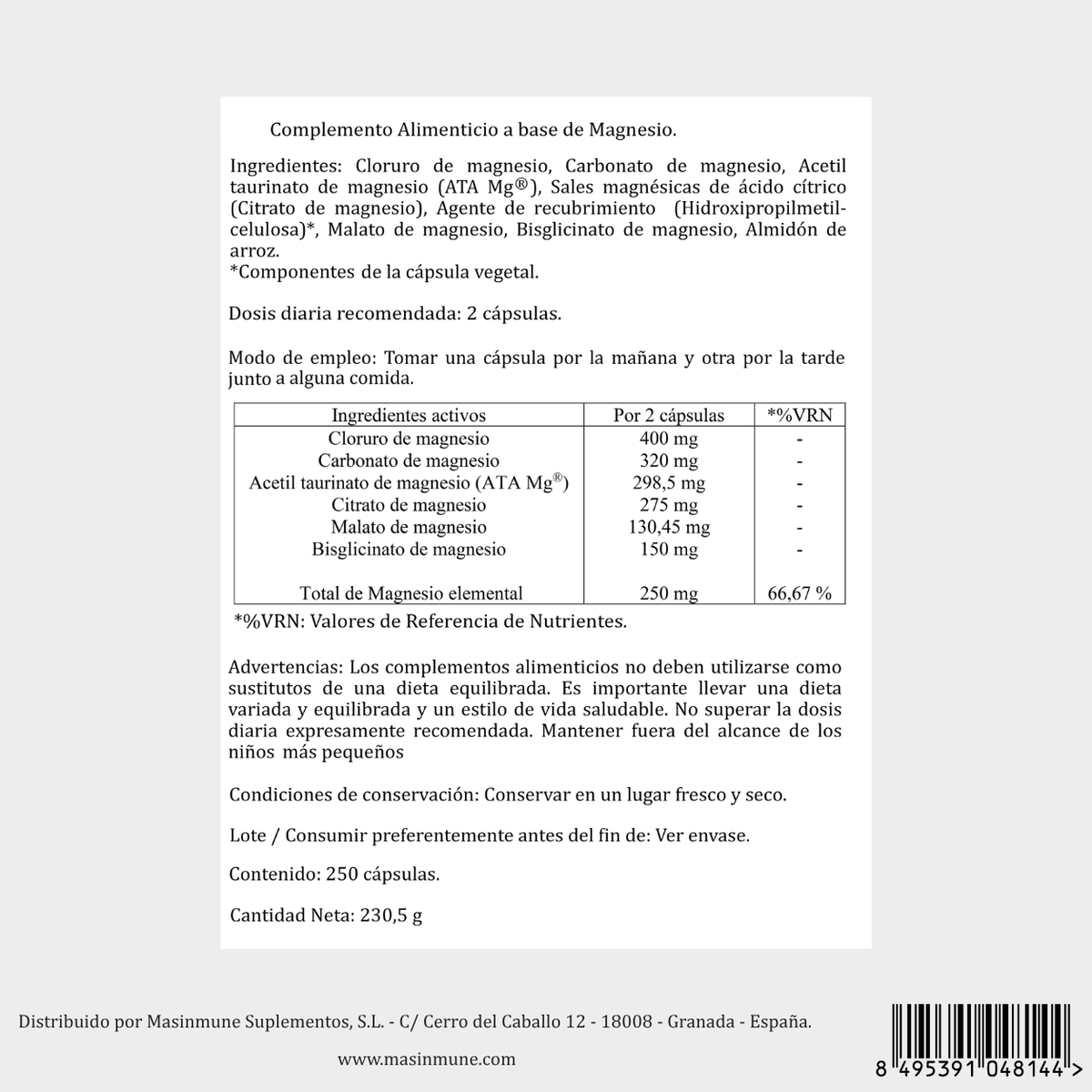 MULTIMAGNESIO COMPLEX - 250 Cápsulas