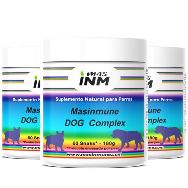 Suplemento natural para perros con aceite de salmón, glucosamina, colágeno, vitamina C, vitamina E, vitaminas del grupo B, probióticos y MSM.