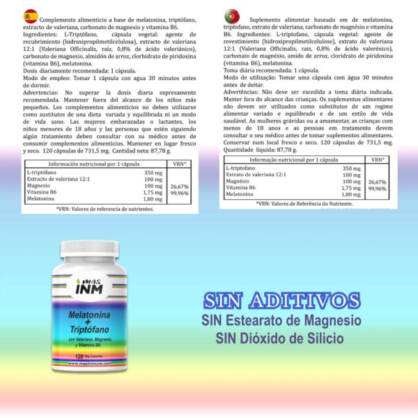 MELATONINA + TRIPTÓFANO y VALERIANA  - 120 Cápsulas - Imagen 6