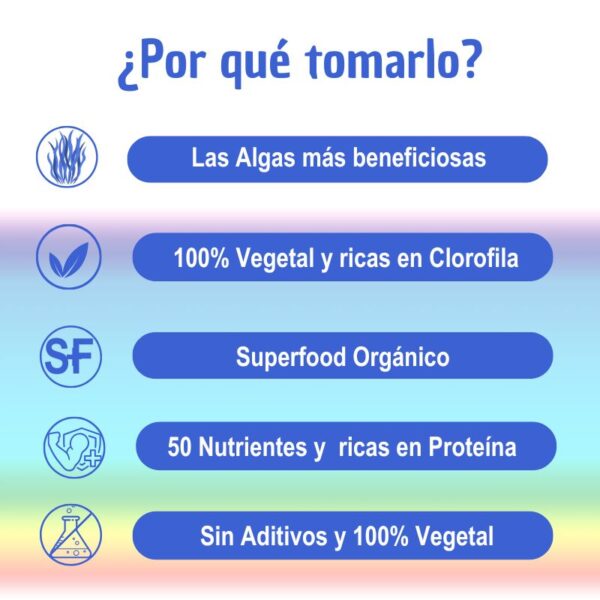 Comprimidos de espirulina y chlorella, suplemento para desintoxicación y salud digestiva.