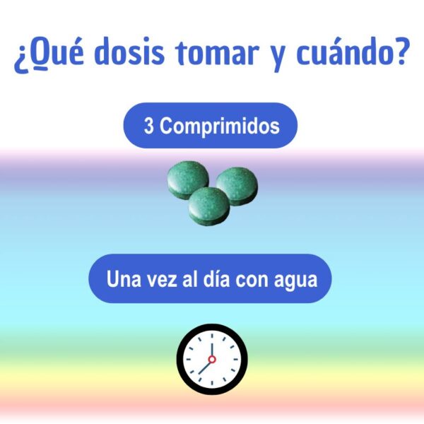 Suplemento en comprimidos de espirulina y chlorella, ideal para mejorar la salud física y mental.