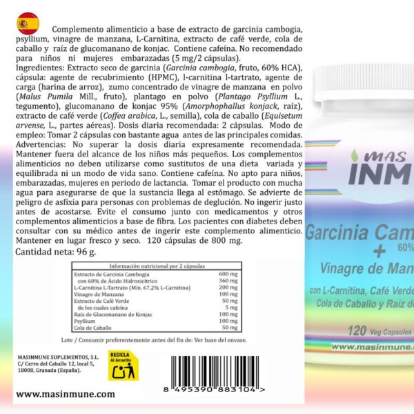 Cápsulas con Garcinia Cambogia, Psyllium y Vinagre de Manzana – Complejo avanzado para salud y peso ideal.