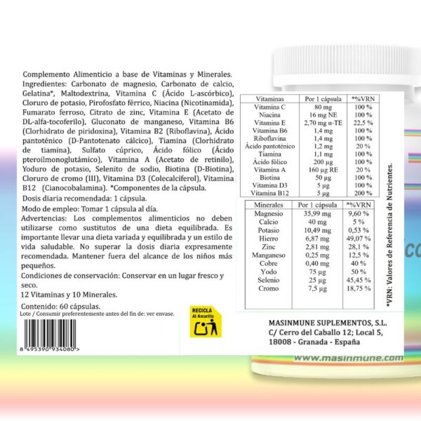 Producto natural multivitamínico junto a frutas y alimentos saludables – ideal para estilo de vida fitness, vegano y activo