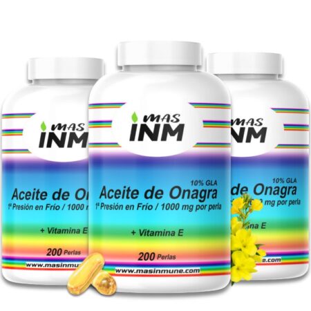 Aceite de onagra MASINM con vitamina E complemento alimenticio para la mujer 1000 mg 10% GLA. Masinmune