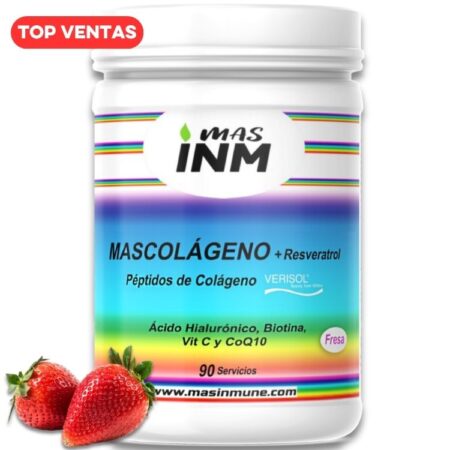 Mascolágeno Masinmune con VERISOL®, resveratrol, ácido hialurónico, biotina, vitamina C y CoQ10 sabor fresa