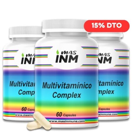 Suplemento multivitamínico completo con vitaminas B, C, D, E y minerales zinc, magnesio y selenio para vitalidad, defensas y rendimiento físico y mental