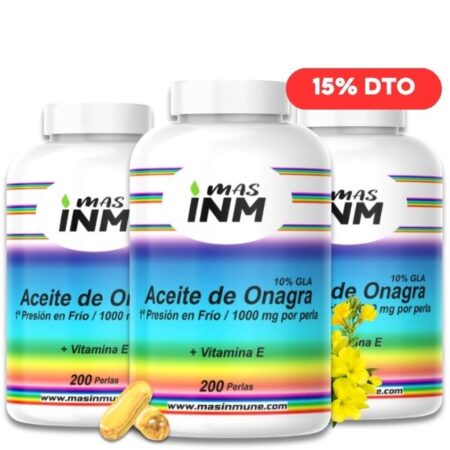 Aceite de onagra MASINM con vitamina E complemento alimenticio para la mujer 1000 mg 10% GLA. Masinmune