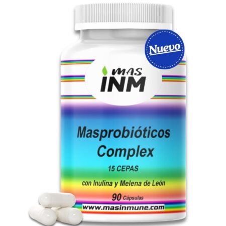 Masprobióticos Complex Masinmune con 15 cepas probióticas, inulina y melena de león
